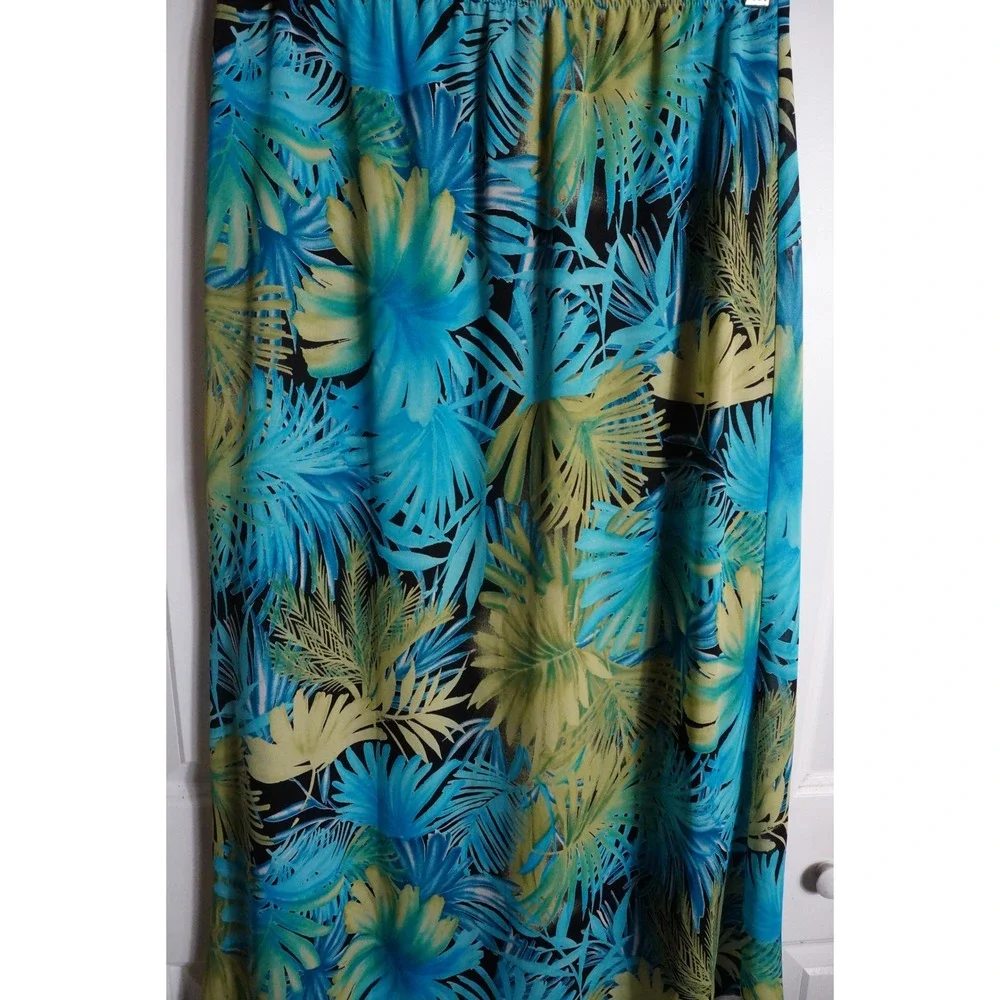 JKLA California Maxi Skirt Medium 90s Tropical Palm Leaf Turquoise Green